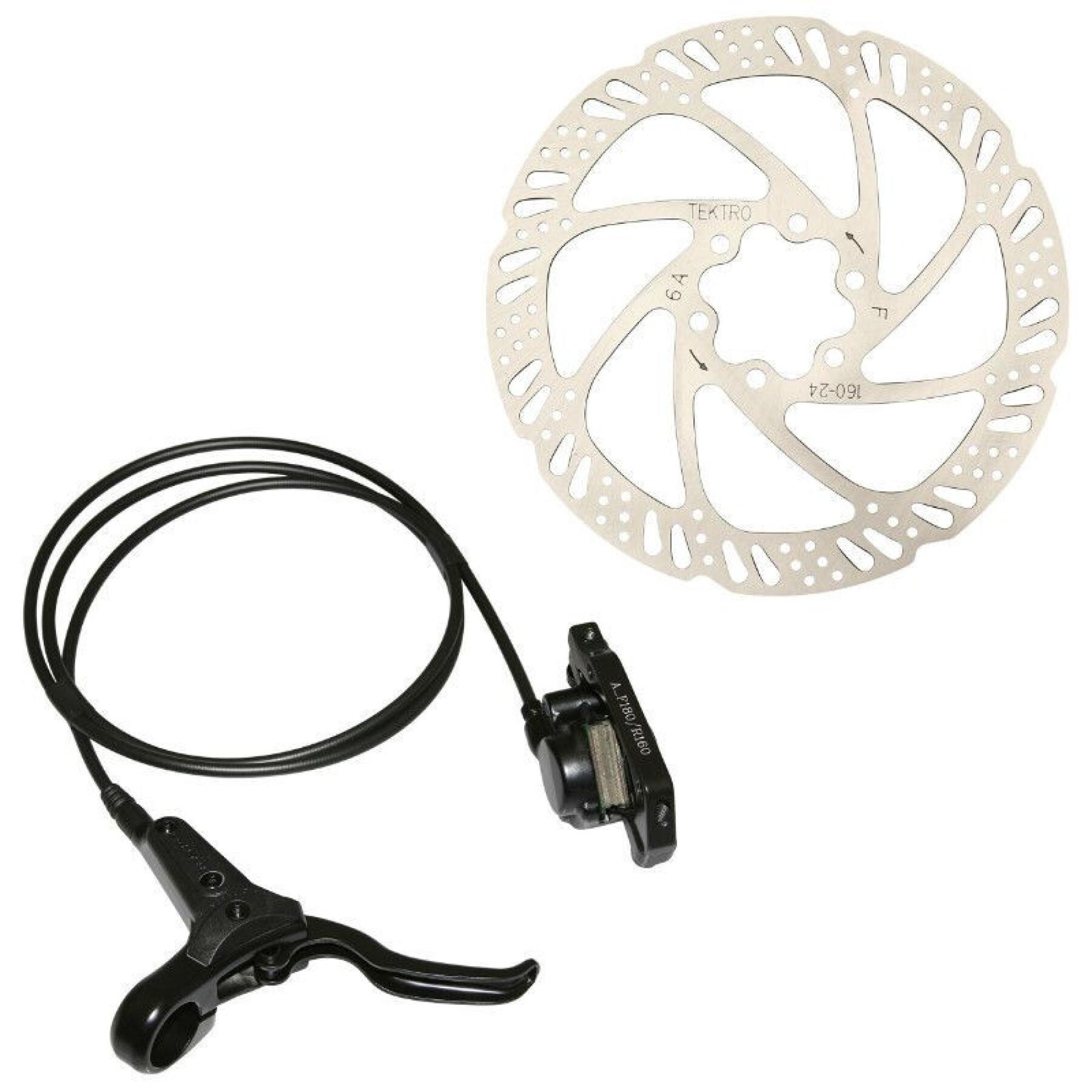 Hydraulic rear disc brake with disc and adapter kit uses deore pads Tektro Auriga