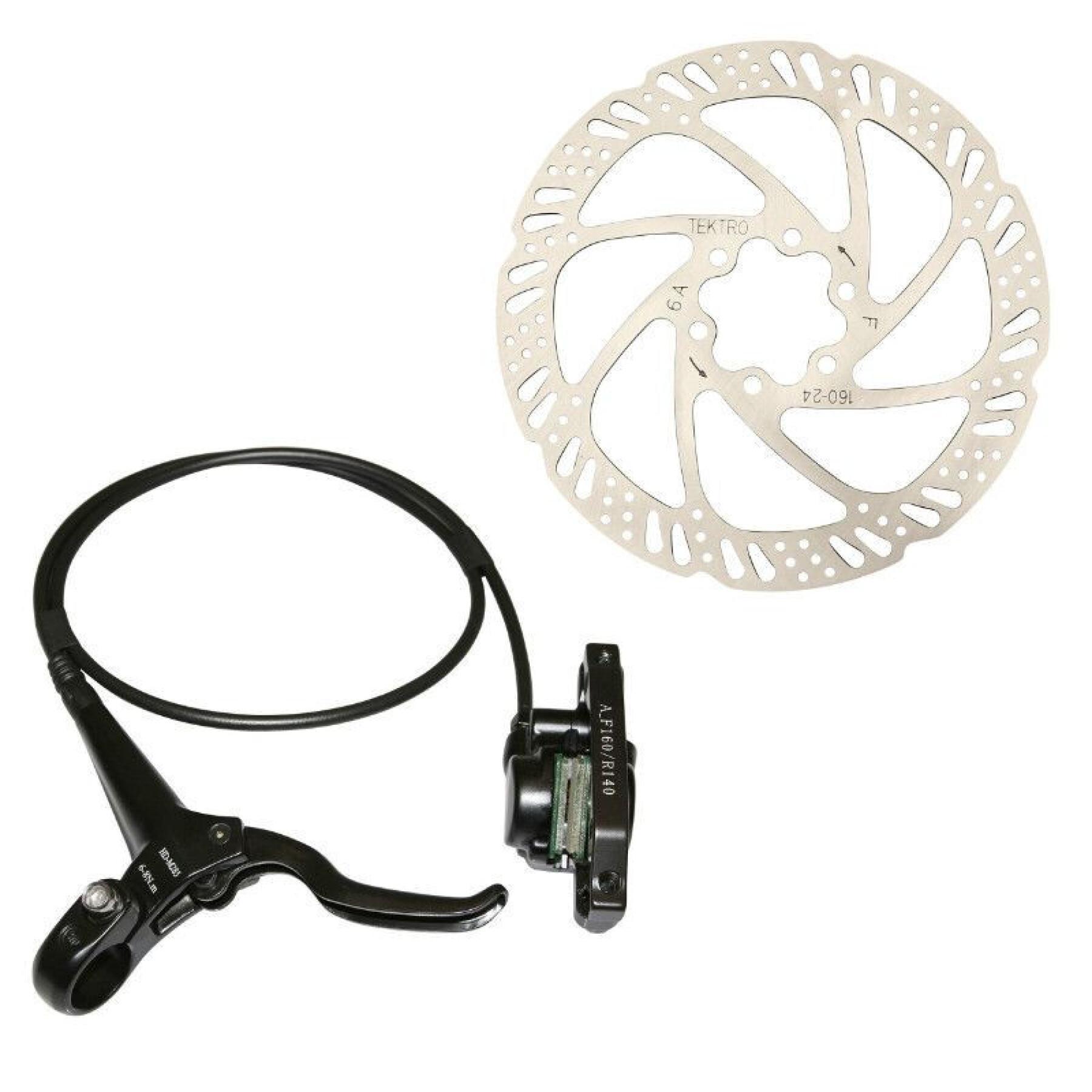Front hydraulic disc brake with disc and adapter kit uses deore pads Tektro Auriga Post Mount