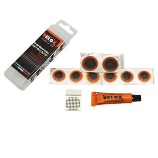 Road tube repair kit - box 6 patches 15mm + 2 patches 25mm + glue 5g + steel rape with instructions Velox